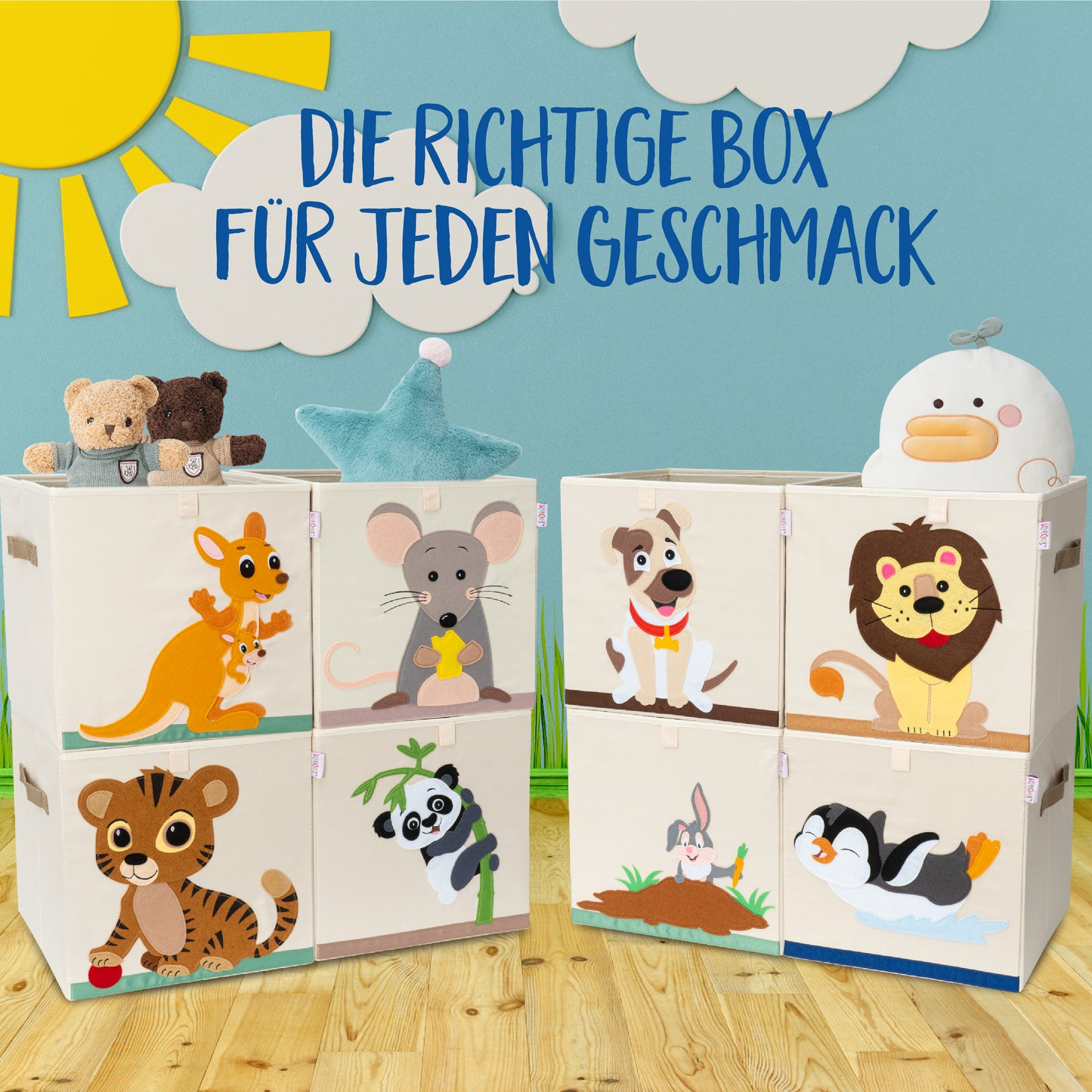 KNECKES Premium Aufbewahrungsbox Kallax Kinder - 8 Motive (33x33x33cm) | Größe passend als Kallax Boxen Kinderzimmer | Spielzeug-Kiste zusammenfaltbar, stabiler Boden, langlebig