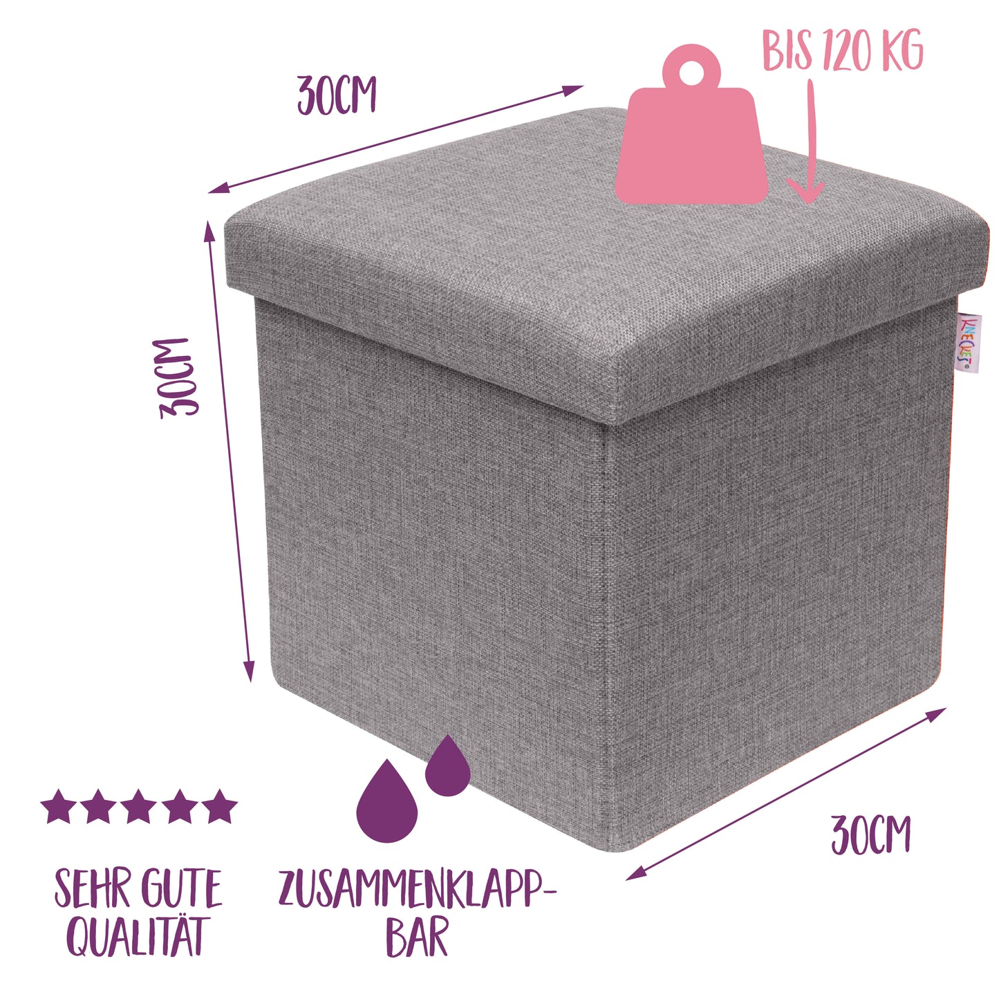 KNECKES Hochwertiger Kinderhocker & Sitzhocker (30x30x30cm) | ideal für Kinder als Kinderzimmermöbel | Hocker zusammenfaltbar