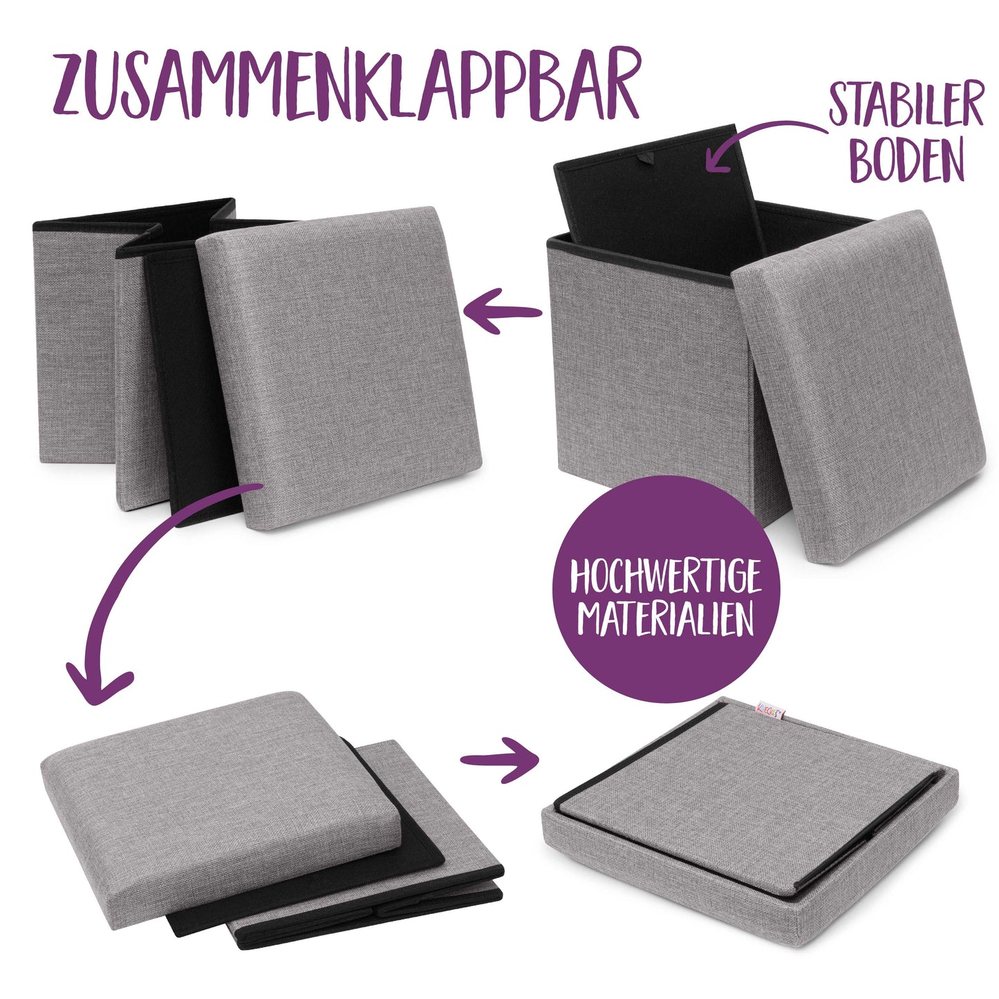 KNECKES Hochwertiger Kinderhocker & Sitzhocker (30x30x30cm) | ideal für Kinder als Kinderzimmermöbel | Hocker zusammenfaltbar