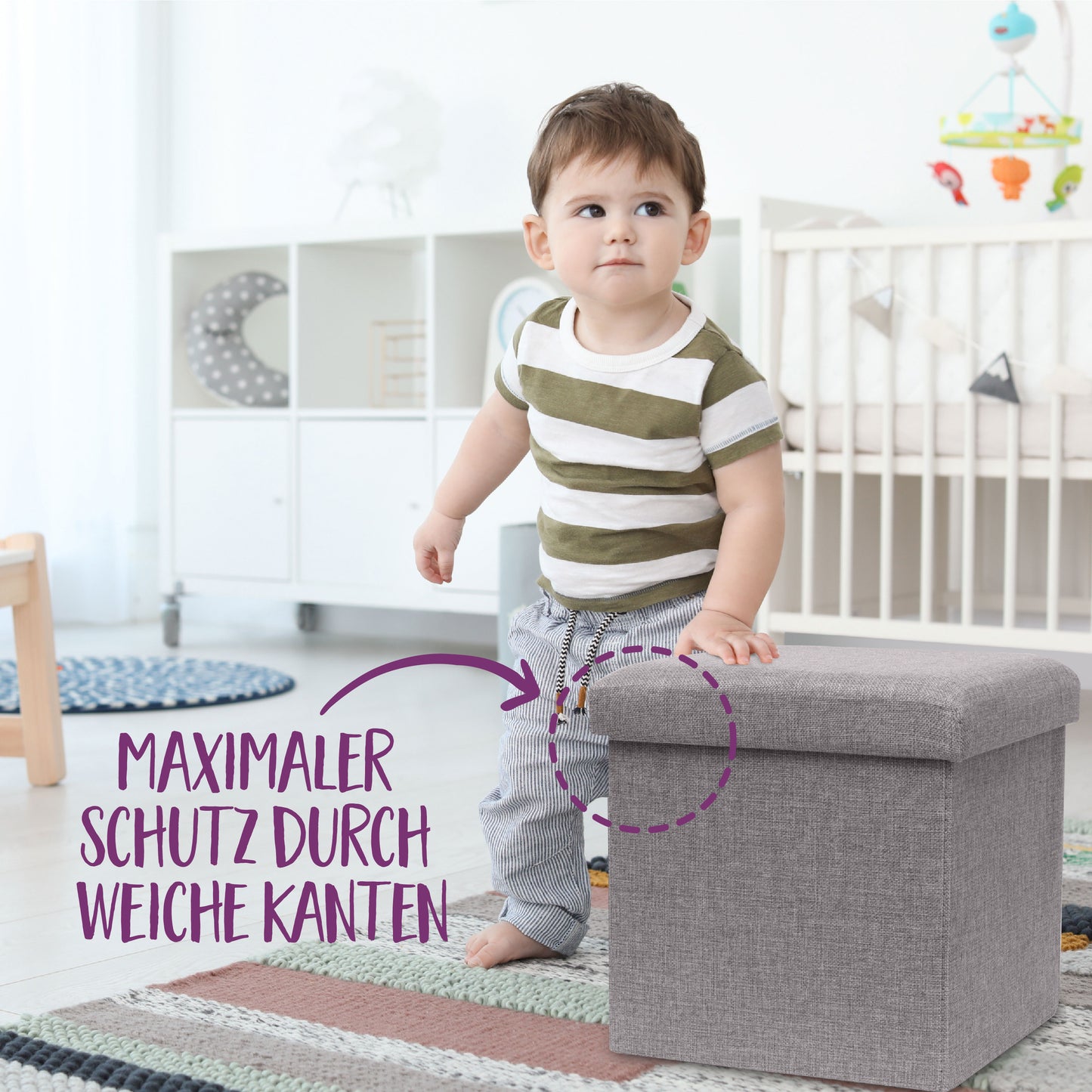 KNECKES Hochwertiger Kinderhocker & Sitzhocker (30x30x30cm) | ideal für Kinder als Kinderzimmermöbel | Hocker zusammenfaltbar