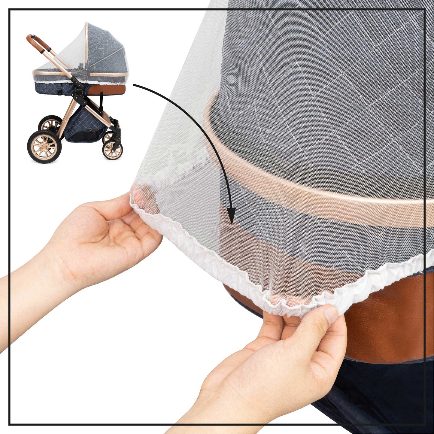 KNECKES Universal Moskitonetz / Insektenschutz (weiß) für Kinderwagen, Maxi Cosi, Buggy, Babytrage, und Babybett (weiß) | größenverstellbar | fester Sitz | feines Netzgewebe