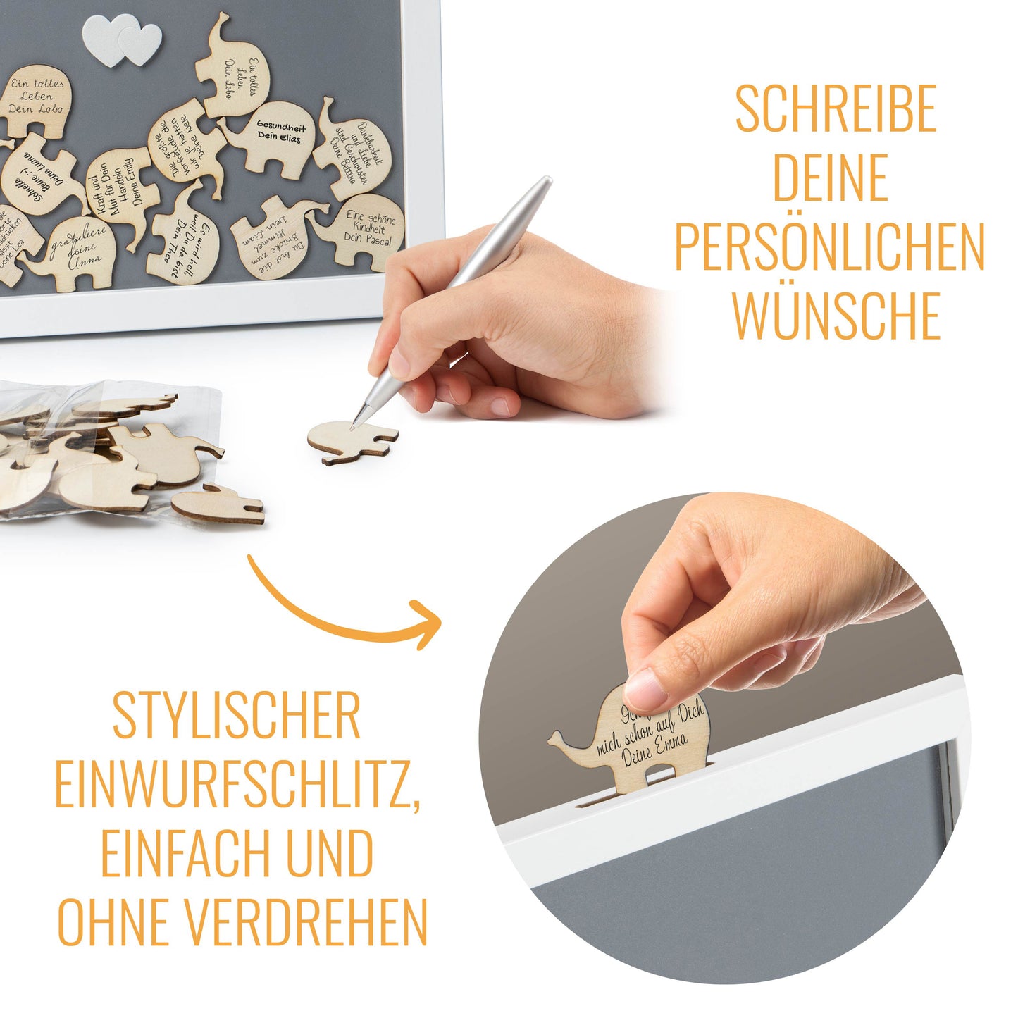 KNECKES Wünsche Bilderrahmen als Gästebuch und tolle Erinnerung | Deko Baby-Party Mädchen und Jungen | die Baby-Shower Deko der etwas anderen Art