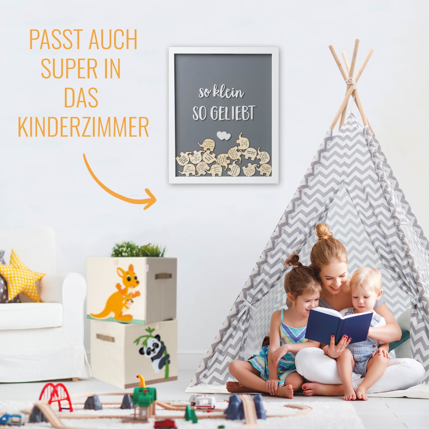 KNECKES Wünsche Bilderrahmen als Gästebuch und tolle Erinnerung | Deko Baby-Party Mädchen und Jungen | die Baby-Shower Deko der etwas anderen Art