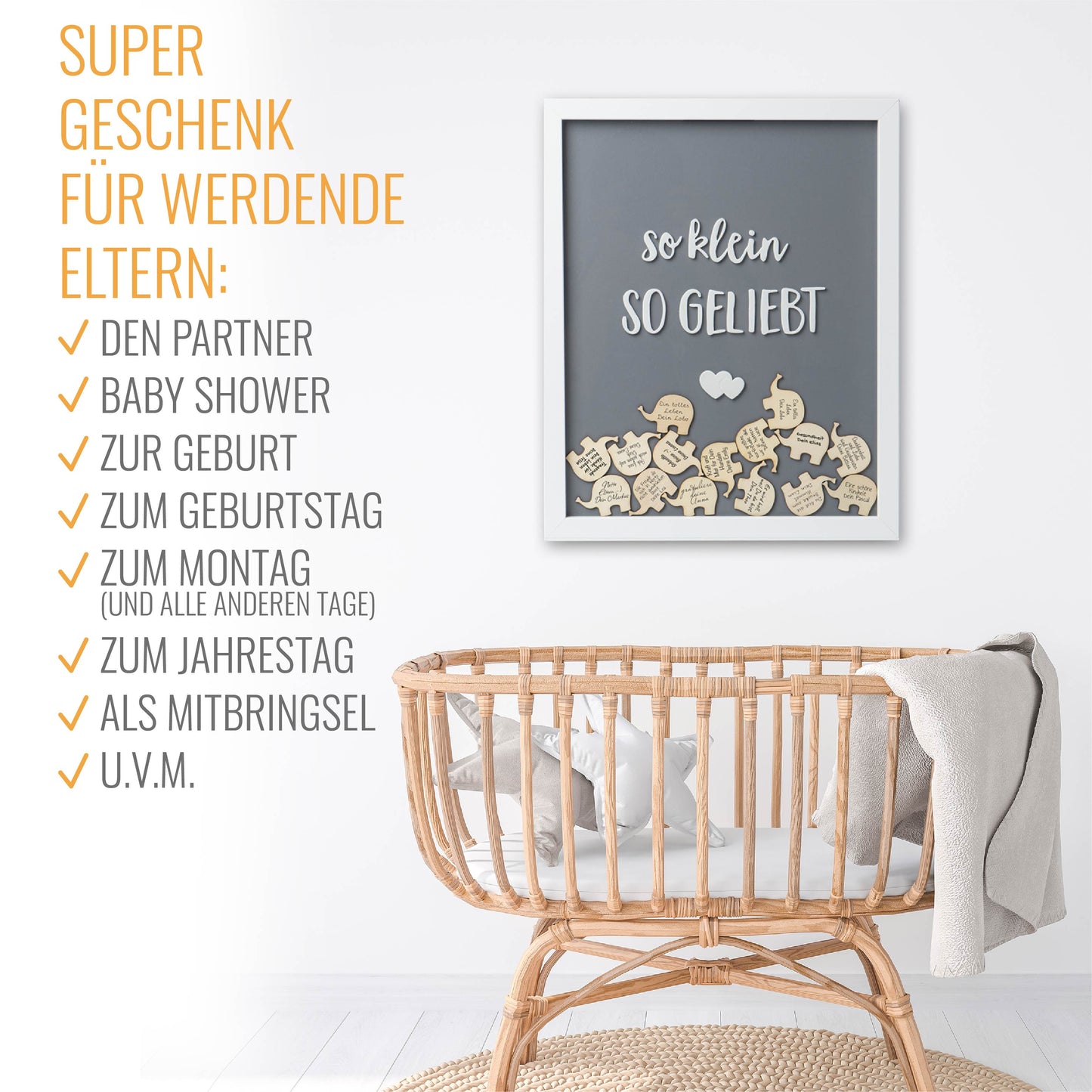 KNECKES Wünsche Bilderrahmen als Gästebuch und tolle Erinnerung | Deko Baby-Party Mädchen und Jungen | die Baby-Shower Deko der etwas anderen Art