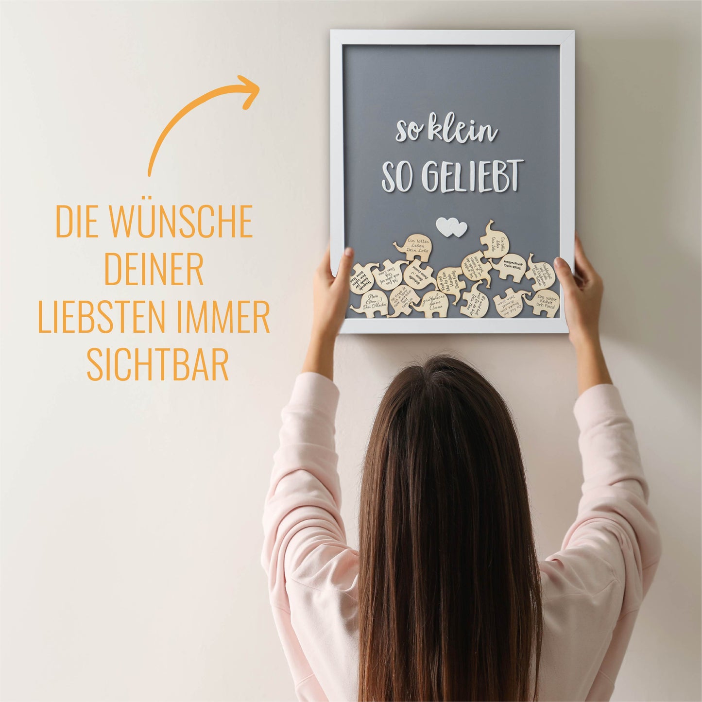 KNECKES Wünsche Bilderrahmen als Gästebuch und tolle Erinnerung | Deko Baby-Party Mädchen und Jungen | die Baby-Shower Deko der etwas anderen Art