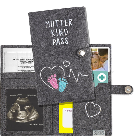 (AT) KNECKES – Edle Mutter-Kind-Pass-Hülle Filzdesign (grau) für Österreich | mit vielen Fächern für Ultraschallbild, Versichertenkarte, Impfpass etc. | tolles Geschenk