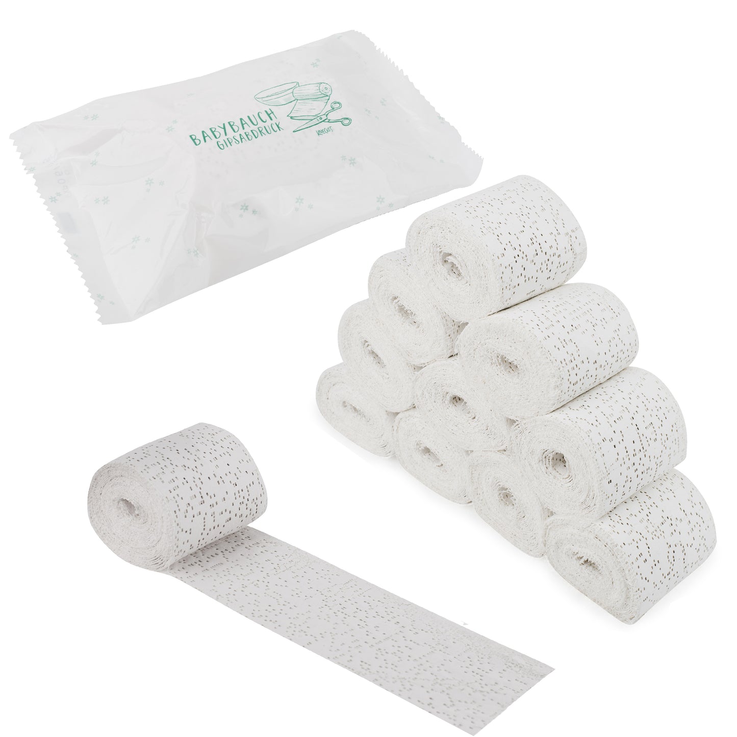 Original KNECKES – Babybauch Gipsbinden / Gipsabdruck-Set (10 Rollen / je 10 x 300 cm)