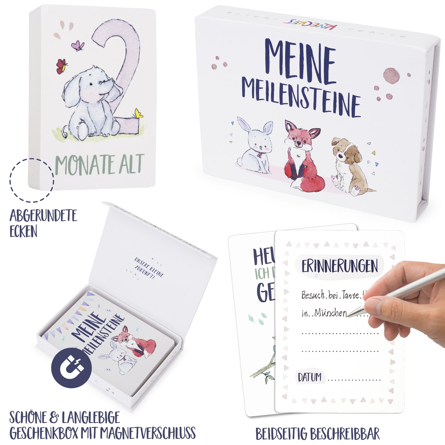 KNECKES 48 hochwertige Baby Meilensteinkarten inkl. schöner Geschenkbox